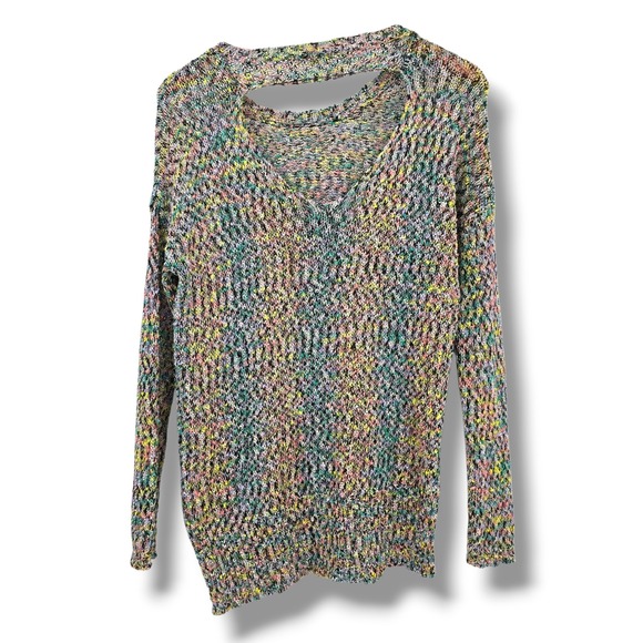 Gianni Bini Multicolor Knit Sweater V-Neck Cutout Back Long Sleeve Women's Small - Picture 2 of 12